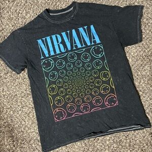 Nirvana Rainbow Nevermind Smileys Spiral Stonewashed Tee